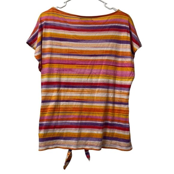 Lauren Ralph Lauren Women Size L Short Sleeve Tie Front T Shirt Colorful Striped - Picture 2 of 10